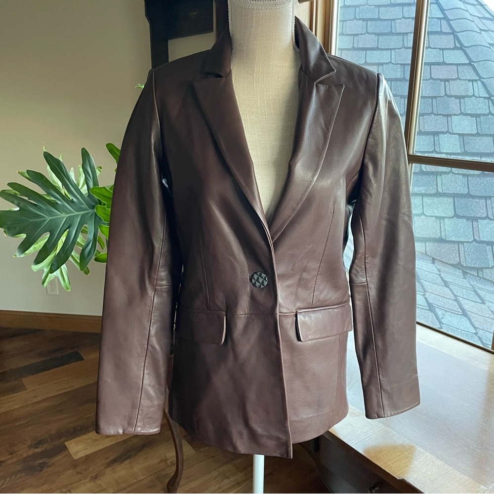 Bod & Christensen Chocolate Brown Leather Blazer size M NWT
